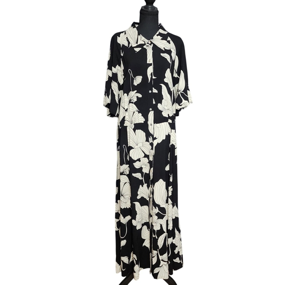 H&M Floral Black White Nautical Flowy Cottagecore Maxi Botanical Chic Dress 3XL